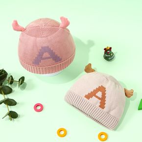 Baby Letter A Graphic horns Decor Warm Cuffed Knit Hat