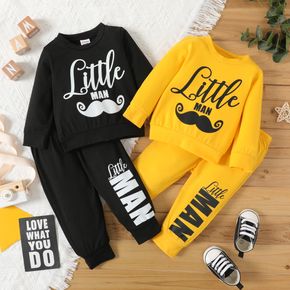 2pcs Baby Boy Mustache and Letter Print Long-sleeve Sweatshirt with Trousers Set