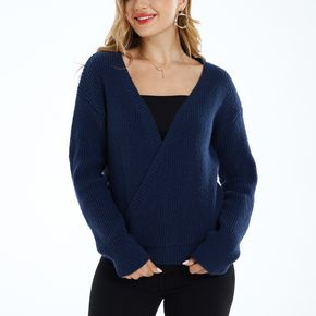Dark Blue Square Collar Long-sleeve Sweater