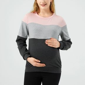 Nursing Color Block Long-sleeve Sweatshirt Pullover