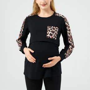 Nursing Contrast Leopard Print Long-sleeve Sweatshirt