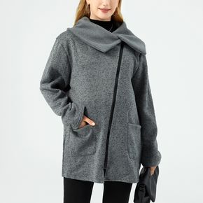 Maternity Dual Pocket Oblique Zipper Long-sleeve Coat
