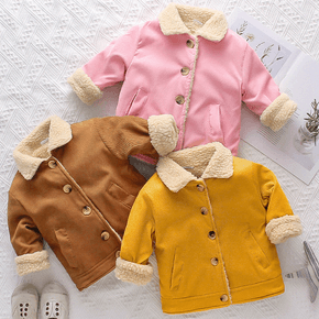Toddler Boy Lapel Collar Button Design Corduroy Coat Jacket with Pocket