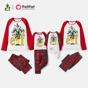 ELF Family Matching Christmas Colorblock Top and Plaid Pants Pajamas Sets