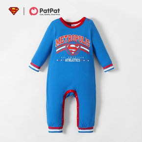 Superman Baby Boy Blue Metropolis Logo Cotton Jumpsuit