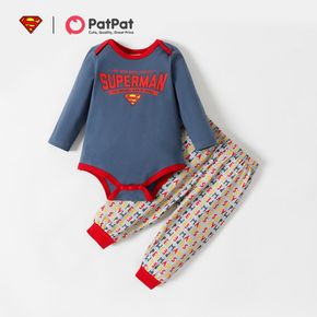 set di 2 pezzi di superman per neonato/ragazza con logo stampato e completo di pantaloni allover