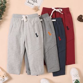 100% Cotton Solid Dinosaur Embroidery Decor Grey or Burgundy or Dark Grey or Dark Blue Toddler Casual Pants Sweatpants