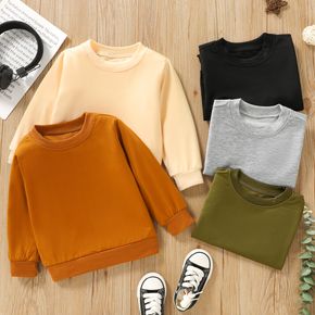 100% Cotton Multi Color Solid Round Neck Long-sleeve Beige or Grey or Dark Green or Brown or Black Toddler Pullover Top