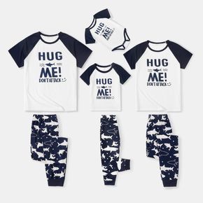 Shark and Letter Print Blue Family Matching Raglan Short-sleeve Pajamas Sets (Flame Resistant)