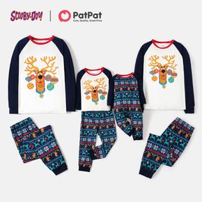 Conjuntos de pijamas de natal para família scooby-doo combinando com top de chifre e calças allover