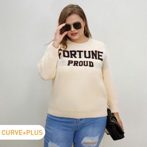 Women Plus Size Casual Letter Print Round-collar Sweater