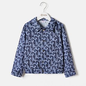 Kid Boy Fleece Lined Lapel Collar Button Design Allover Print  Jacket