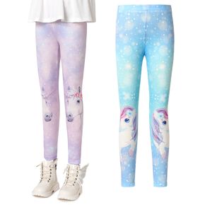 Pretty Kid Girl Unicorn Print Tie Dye Elasticized Leggings