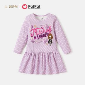 Harry Potter Toddler Girl 100% Cotton Hermione Purple Polka Dots Ruffled Dress