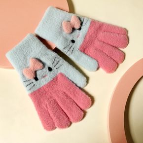 Kids Two Tone Colorblock Cute Kitty Bow Gloves