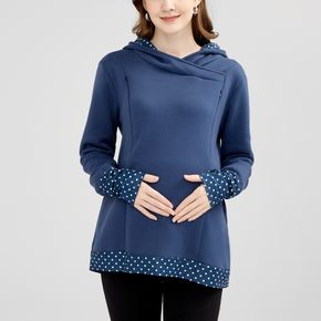 Nursing Polka Dots Panel Long-sleeve Thick Hooded Sweatshirt