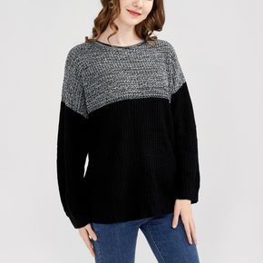Two Tone Round Neck Long-sleeve Sweater