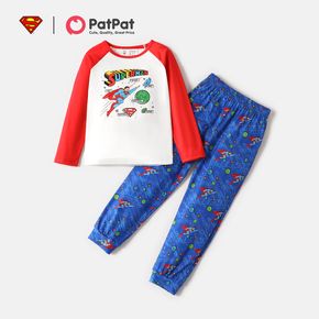 Superman 2-piece Kids Boy Colorblock Long-sleeve Top and Allover Pants Pajamas Set