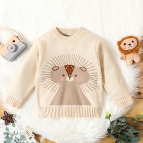 Baby Boy/Girl Cartoon Lion Pattern Beige Long-sleeve Knitted Sweater