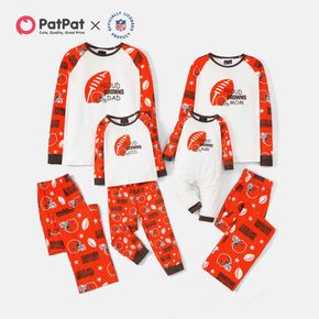 NFL Family Matching BROWNS Colorblock Top and Allover Pants Pajamas Sets