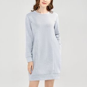 Nursing Minimalist Side Zipper Long-sleeve Sweatshirt Dress