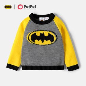 Batman Toddler Boy Yellow Grey Batman Logo Color Block Print Sweater