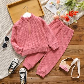 2-piece Toddler Girl Bubble Textured Zipper Sweatshirt and Elasticized Pink Pants Set
