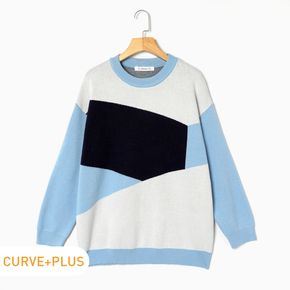 Women Plus Size Elegant Colorblock Knitwear Sweater