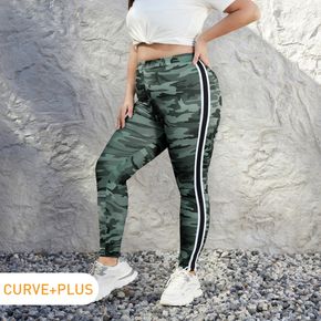 Women Plus Size Sporty Striped Camouflage Print Leggings