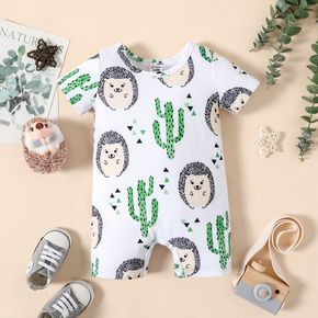Baby Boy/Girl All Over Hedgehog and Cactus Print Short-sleeve Romper