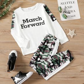 2-piece Kid Boy Letter Camouflage Print Long-sleeve Top and Pants Set