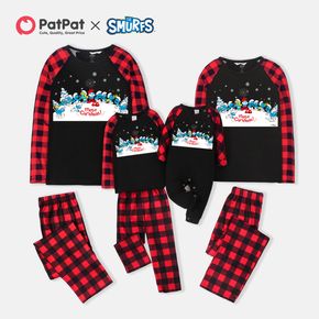Smurfs Family Matching Colorblock Christmas Pajamas Top and Plaid Pants