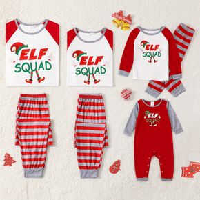 Weihnachtselfen- und Buchstabendruck-Familie passender roter Raglan-Langarm-Pyjama-Sets (schwer entflammbar)