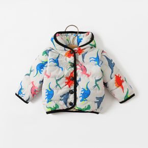 Baby Boy All Over Cartoon Dinosaur Print Thickened Fleece Lined Long-sleeve Hooded Coat