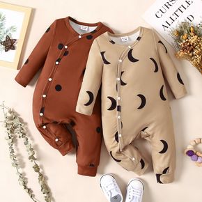 Baby Boy/Girl All Over Moon/Dots Print Long-sleeve Jumpsuit
