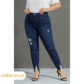 Women Plus Size Casual Skinny Ripped Denim Jeans