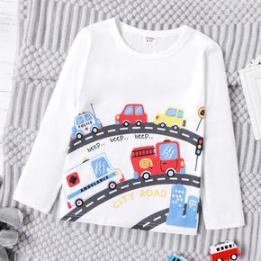 Kid Boy Vehicle Road Print Long-sleeve Casual Tee