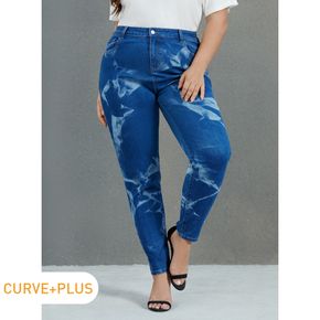 Women Plus Size Casual Tie Dye Denim Skinny Jeans