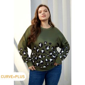 Women Plus Size Vacation Leopard Print Pullover Sweatshirt