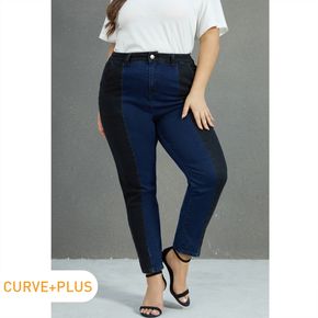 Women Plus Size Casual Colorblock Denim Jeans