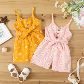 Toddler Girl 100% Cotton Floral Print Button Design Strap Romper Jumpsuit Shorts