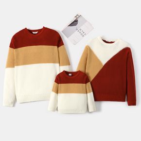 Family Matching Colorblock Splicing Long-sleeve Knitted Pullover Sweaters