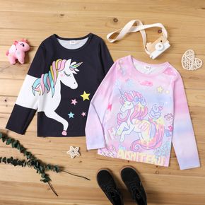 Kid Girl Unicorn Stars Print Long-sleeve Tee