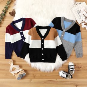 Baby Boy/Girl Colorblock Knitted Long-sleeve Button Cardigan Sweater
