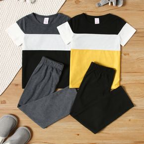 2-piece Kid Boy Colorblock Casual Tee and Solid Color Elasticized Pants Set