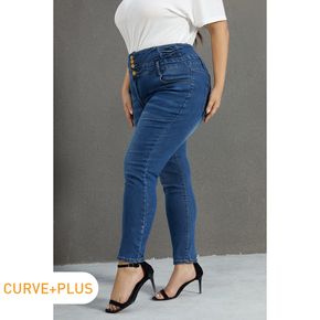 Women Plus Size Casual High Waist Denim Skinny Jeans