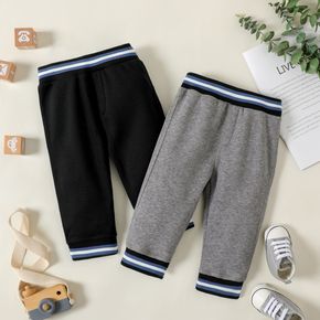 Baby Boy Striped Splicing Solid Fleece Lined Joggers Pants