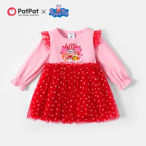PAW Patrol Toddler Girl Colorblock Heart Print Flounce Mesh Dress