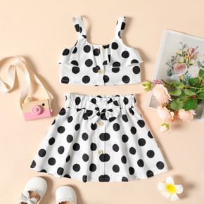 2-piece Toddler Girl Polka dots Ruffled Button design Camisole and Bowknot Decor Skirt Set