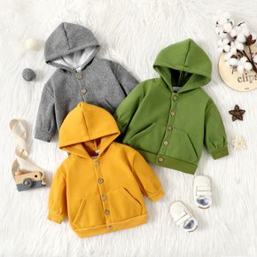 Baby Boy/Girl Solid Long-sleeve Hooded Button Jacket